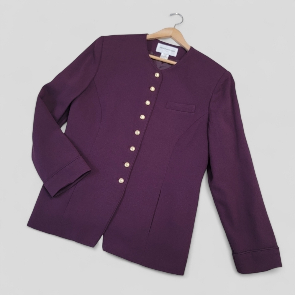 Jones New York Suit Jacket Plum Color Blazer Gold Buttons Size 12